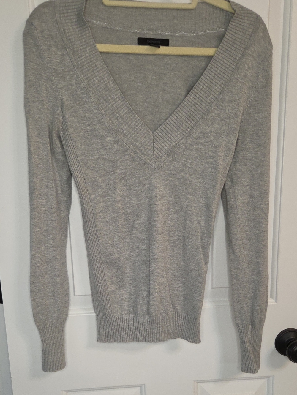 Express Heather Gray Deep V-Neck Sweater